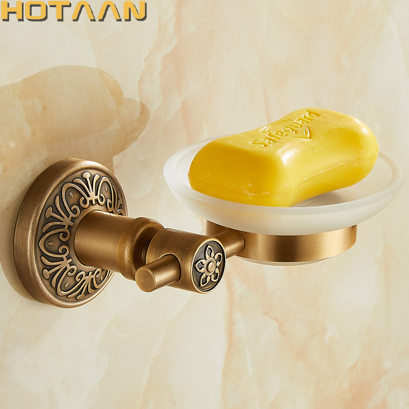 Glass Soap Dish - Solid Aluminium Wall Mounted Antique Brass