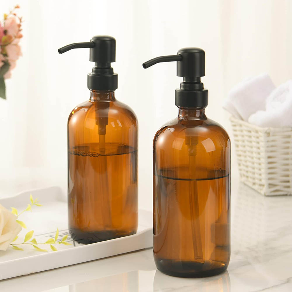 Glass Soap Dish - Amber Glass Soap Dispenser with Black
