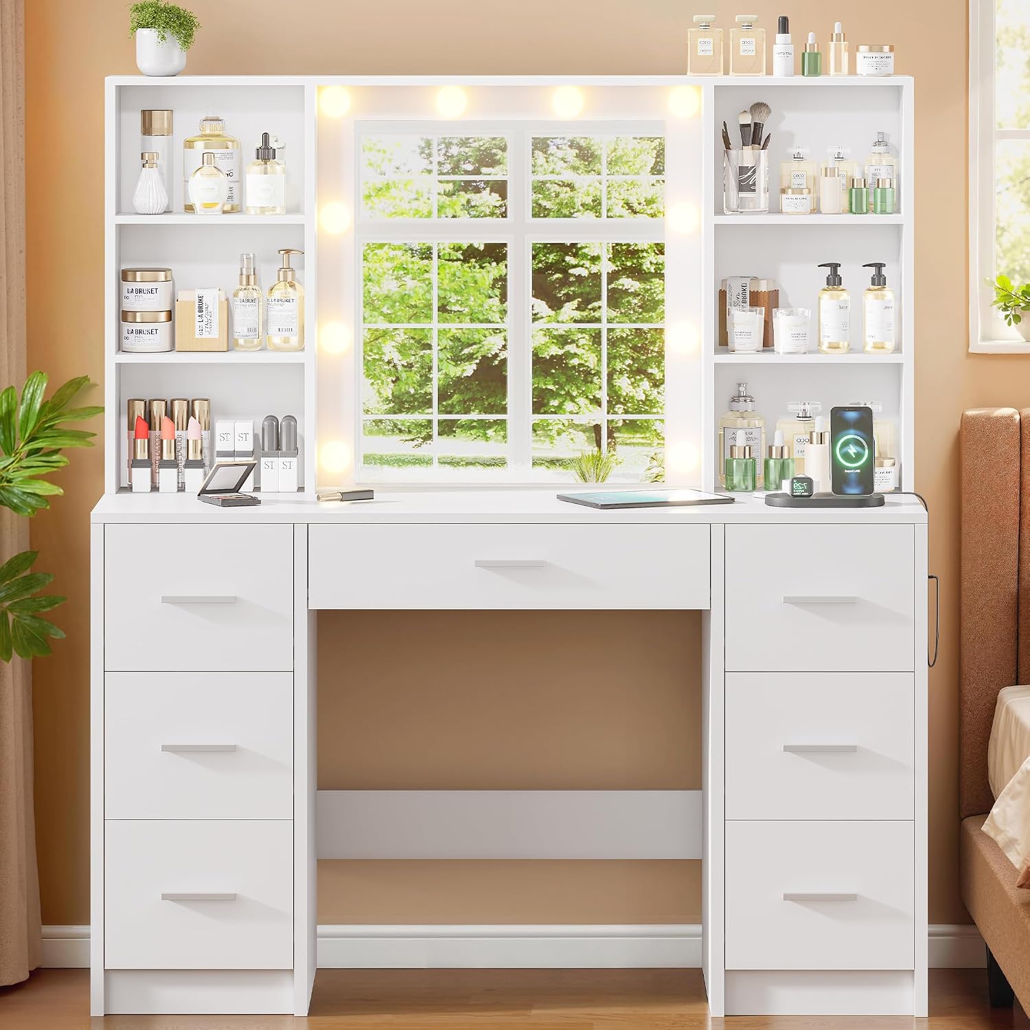 Home Outlet Bathroom Mirrors - Large Vanity Desk with LED Mirror