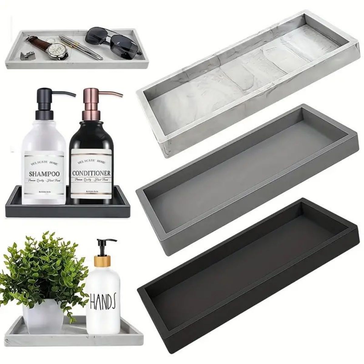 Bath Caddy Tray - Silicone tray for bathroom countertops, hand