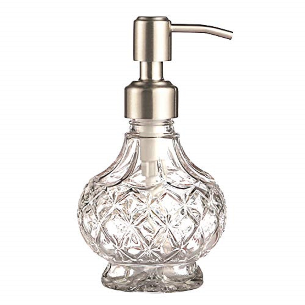 Glass Soap Dish - Soap Dispenser with Stainless Steel Pump,