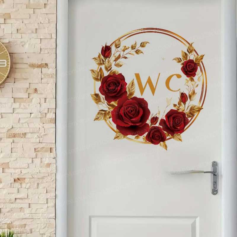 Home Bathroom Tiles Design - Creative Red Gold Flower Bathroom Stickers