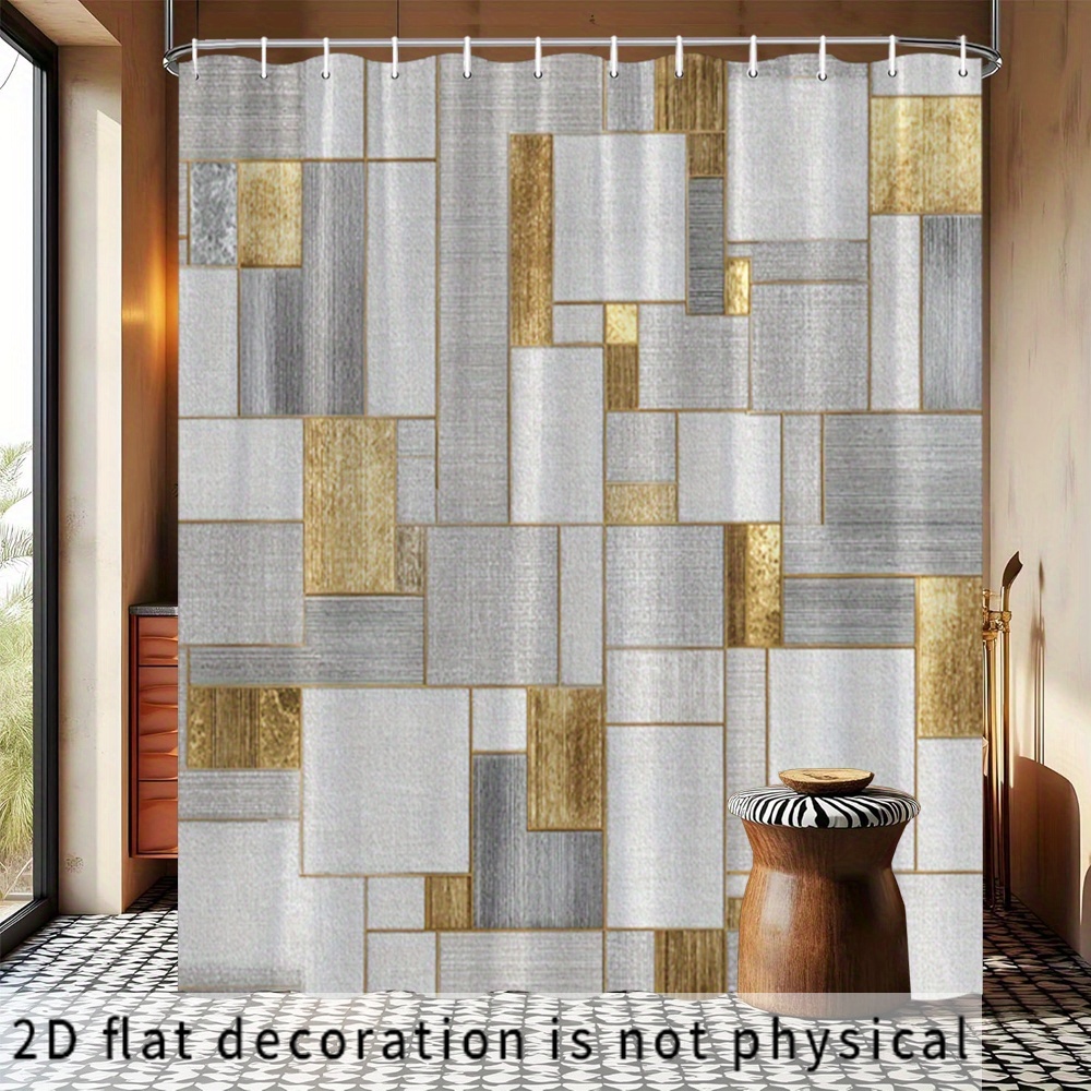 Home Bathroom Tiles Design - Waterproof Geometric Abstract Tile Shower Curtain