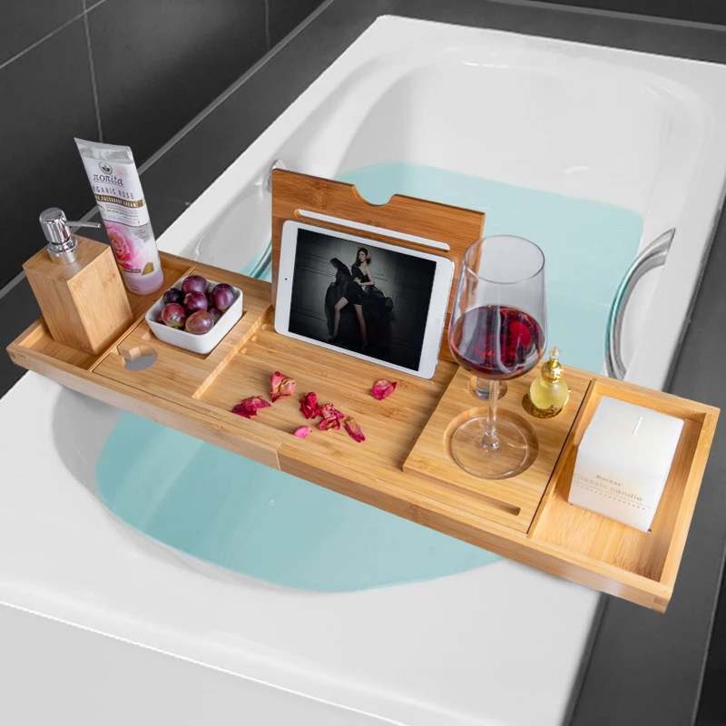 Extendable Spa Bathtub Bamboo  - Bath Caddy Tray recension och pris
