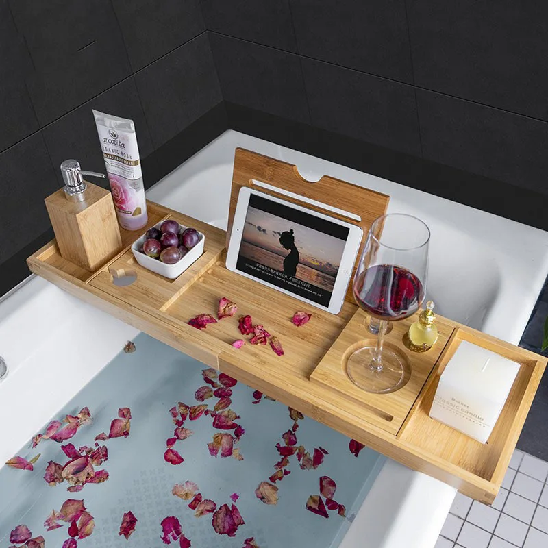 Extendable Spa Bathtub Bamboo  - Bath Caddy Tray recension och pris