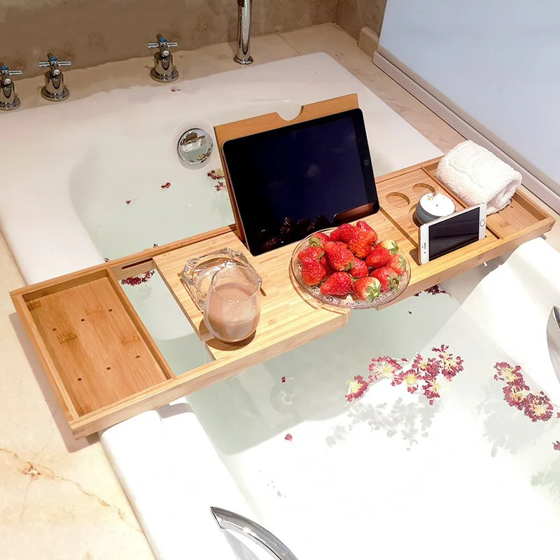 Extendable Spa Bathtub Bamboo  - Bath Caddy Tray recension och pris