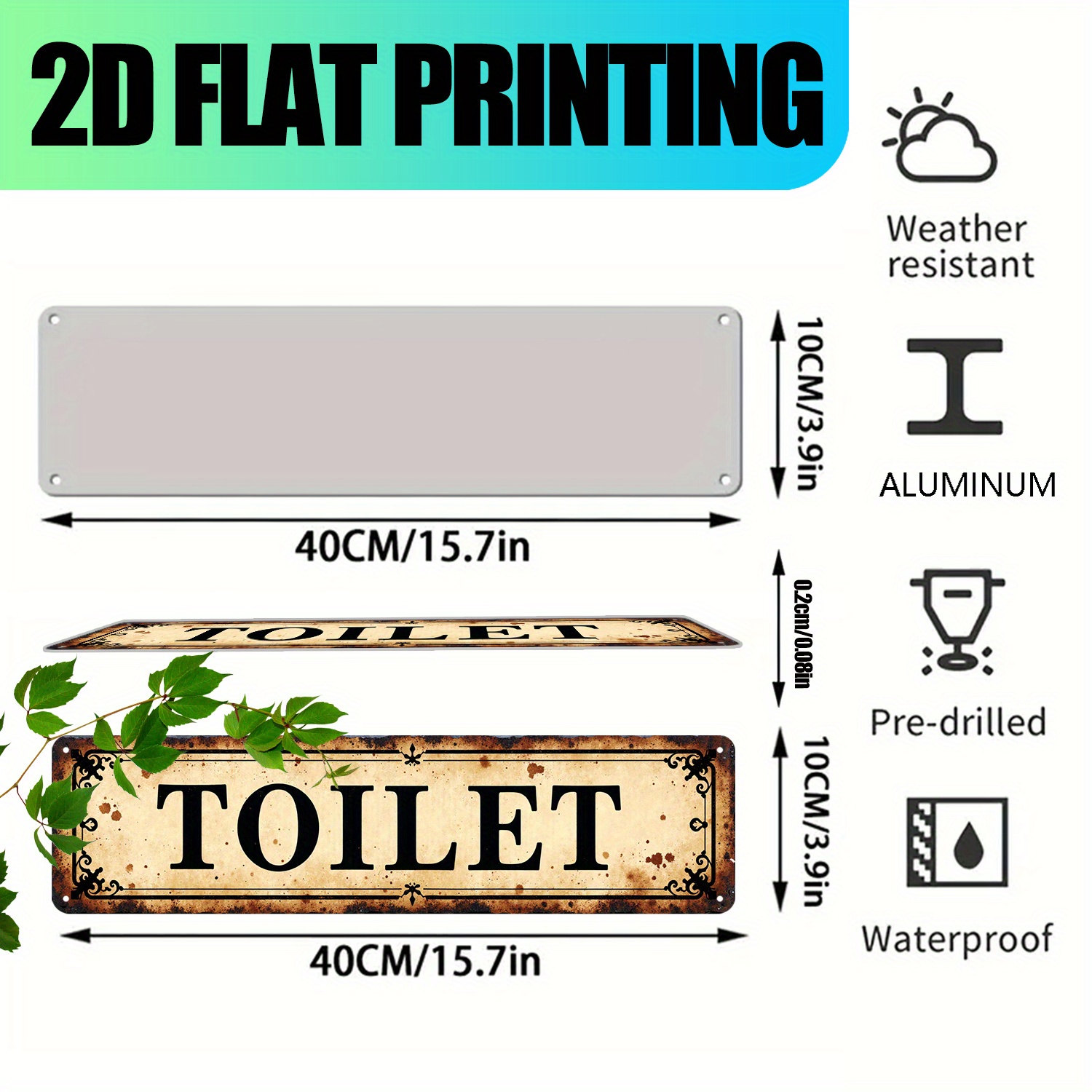 2D Flat, Vintage Aluminum Wall - Home Bathroom Wall Art recension och pris