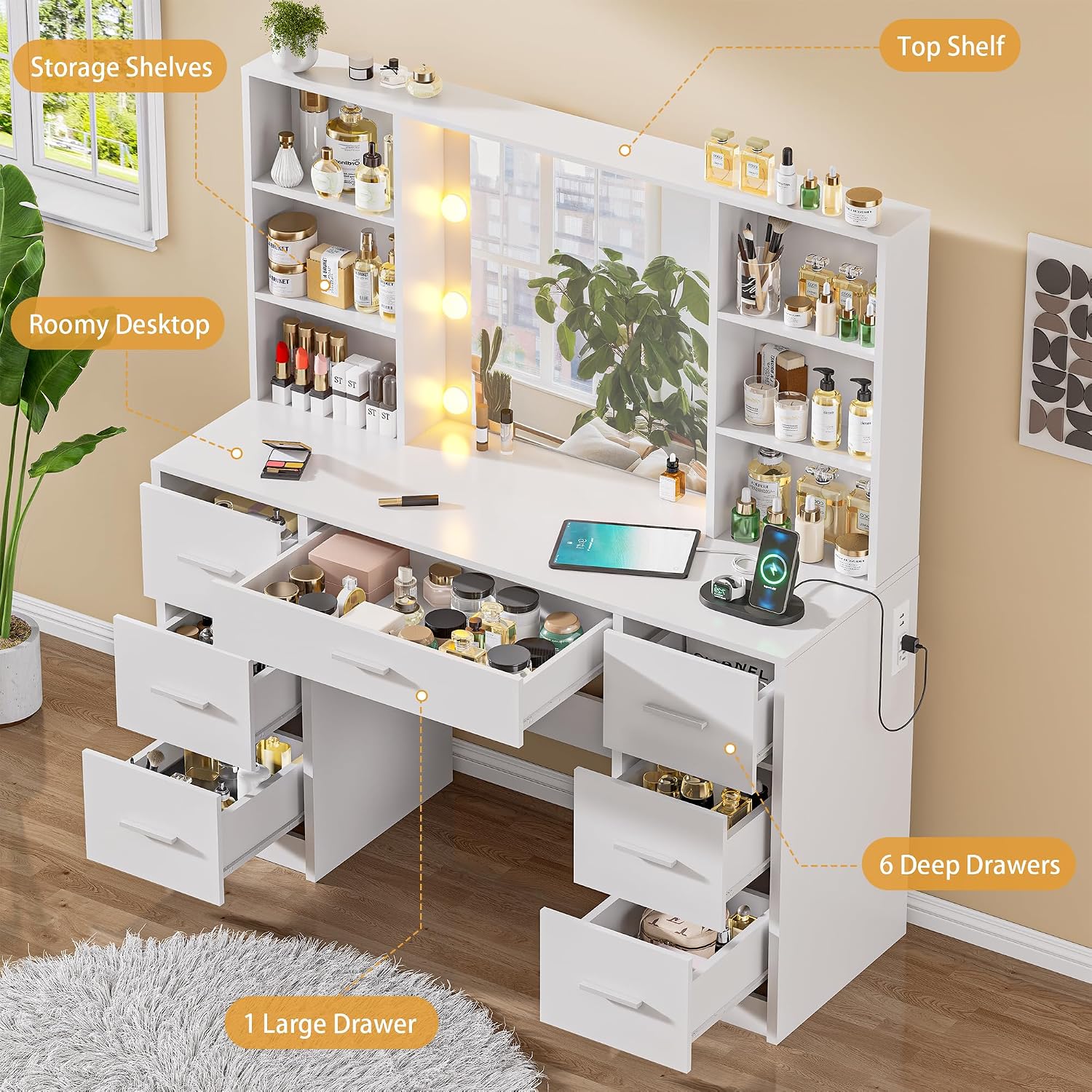 Large Vanity Desk with LED Mir - Home Outlet Bathroom Mirrors recension och pris