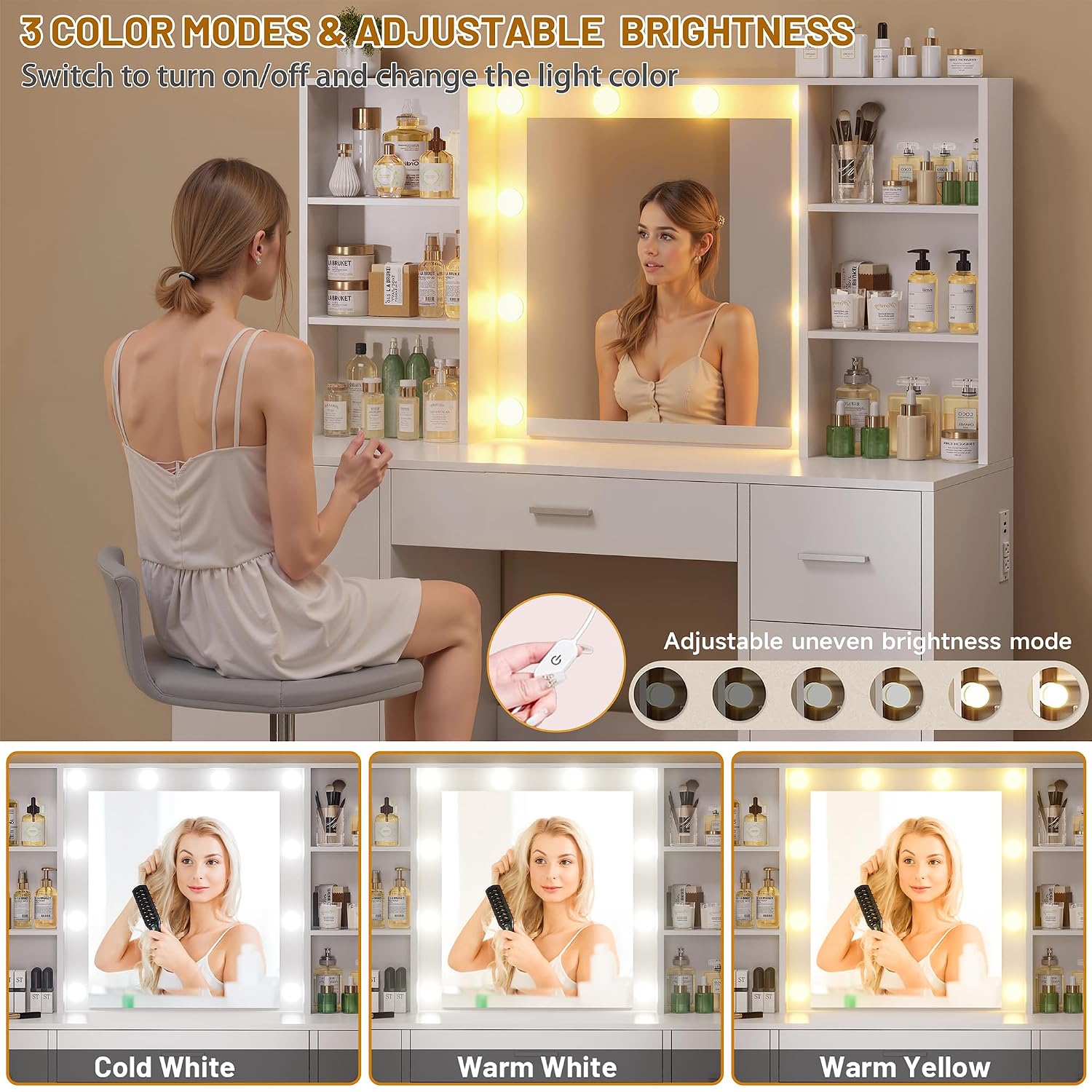 Large Vanity Desk with LED Mir - Home Outlet Bathroom Mirrors recension och pris