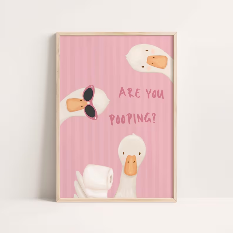 Modern Cartoon  Pink Striped P - Home Bathroom Wall Art recension och pris