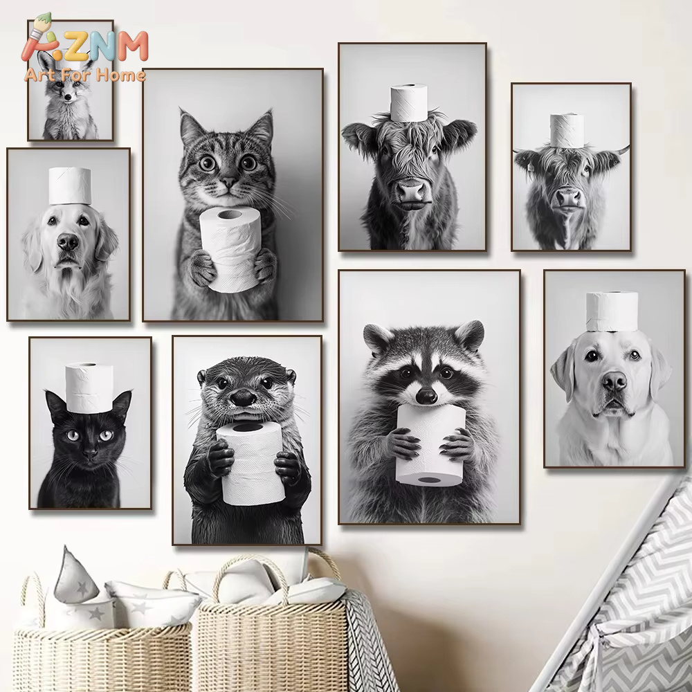 1PC, Highland Cow Otter Cat Ra - Home Bathroom Wall Art recension och pris
