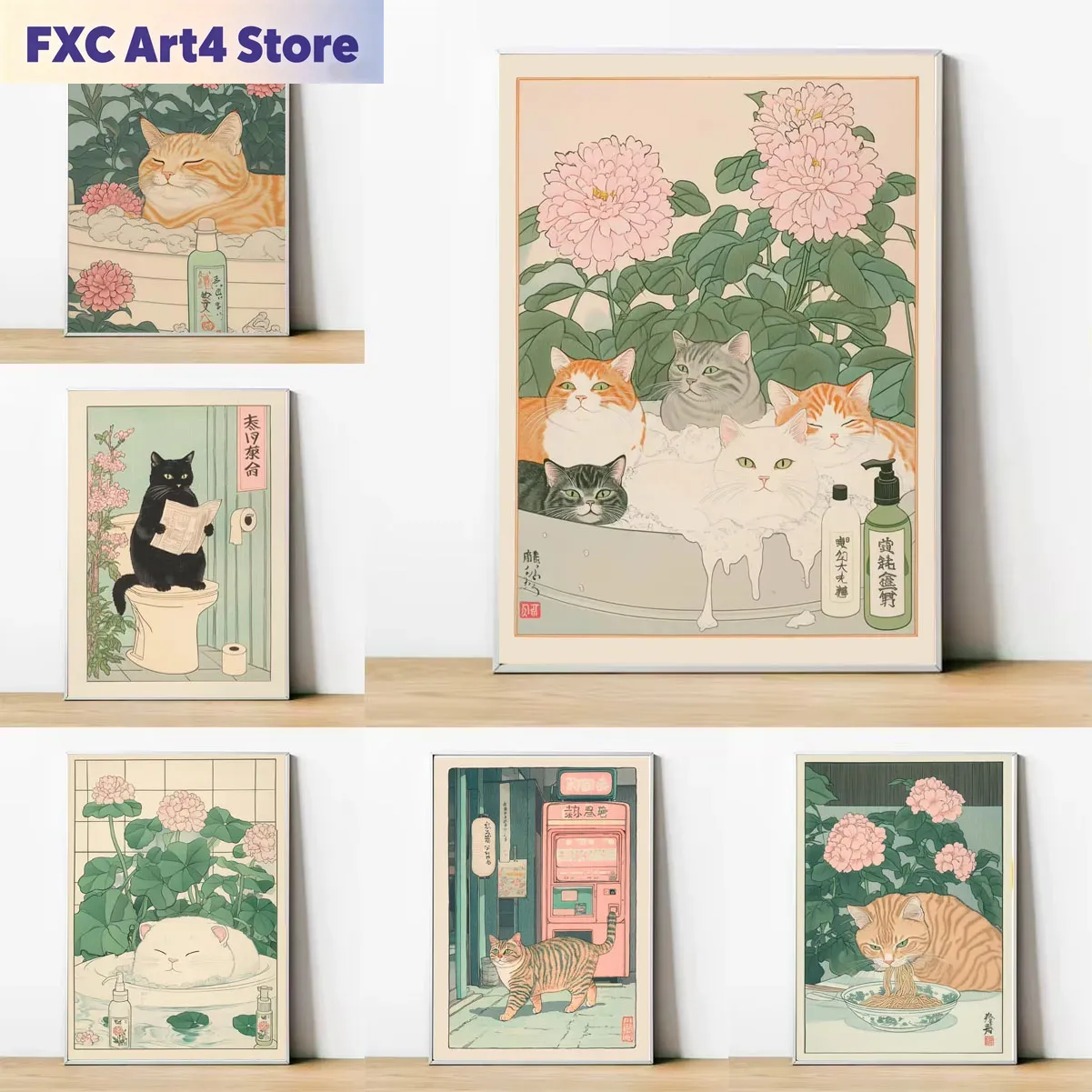 Frameless Cat in the Bathtub J - Home Bathroom Wall Art recension och pris