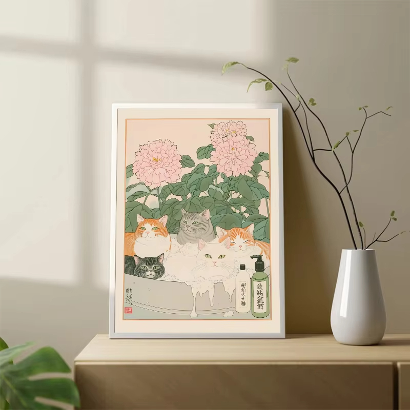 Frameless Cat in the Bathtub J - Home Bathroom Wall Art recension och pris