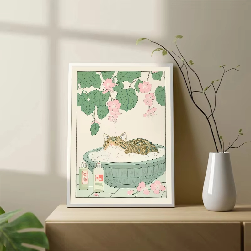 Frameless Cat in the Bathtub J - Home Bathroom Wall Art recension och pris